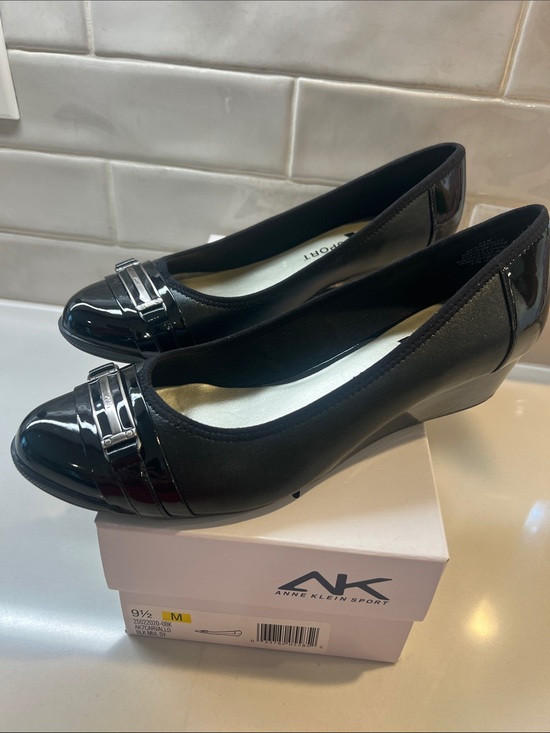Anne Klein Shoes - Anne Klein Women's Black Slip-On Wedge with Metallic Accent NWT 9.5